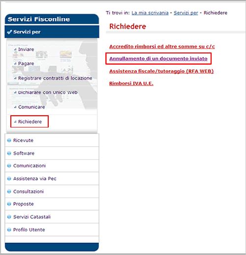 Fisconline annullamento